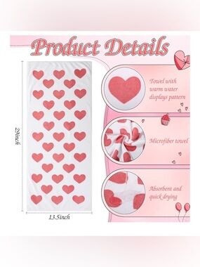 Pink Heart Pattern White microfiber Towel set of 2